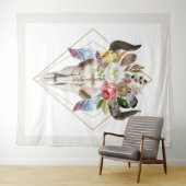 Tenture Boho fleurs & plumes crâne de taureau géométrique (En situation (horizontale))