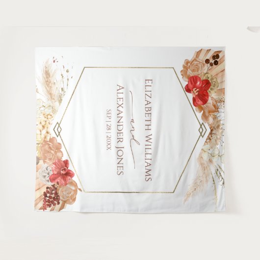 Tenture Boho Floral Mariage fond | Terracotta (Devant (Horizontal))