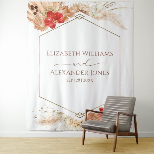 Tenture Boho Floral Mariage fond | Terracotta (En situation)