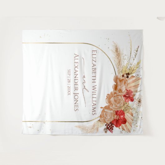 Tenture Boho Floral Mariage fond | Terracotta (Devant (Horizontal))