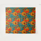 Tenture Boho Flowers bleu et orange (Devant (Horizontal))