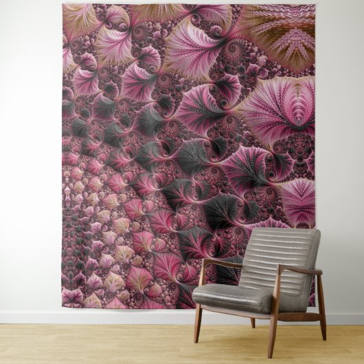 Tenture Boho Funky Eclectique Rose Noir Abstrait Fractal (En situation)