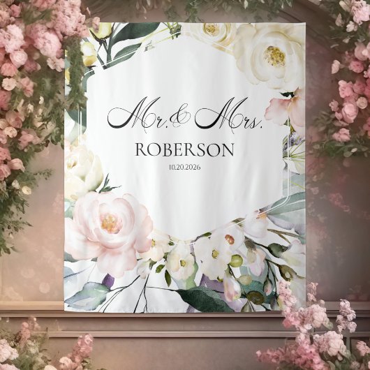 Tenture Boho Green Cadre Floral Mariage Backdrops