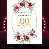 Tenture Boho Marsala Gold Floral Burgundy 60th Birthday