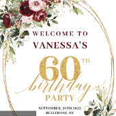 Tenture Boho Marsala Gold Floral Burgundy 60th Birthday