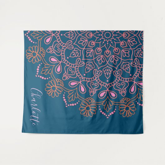 Tenture Boho moderne Mandala Medallion Turquoise Nom du sc (Devant (Horizontal))