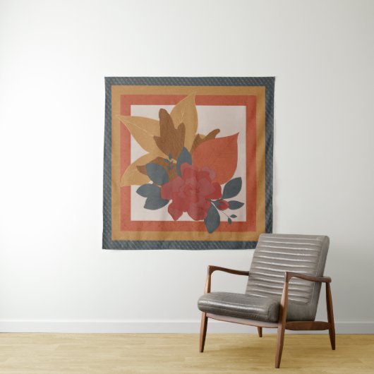 Tenture Boho Orange jaune bleu rouge texturé Botanique (En situation)