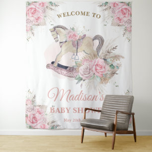 Tenture Boho Pampas Rose Floral Rocse fond
