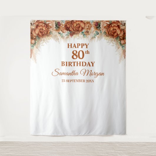 Tenture Boho pampas tropicale palmier 80e anniversaire (Devant)
