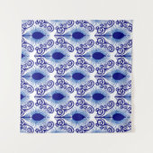 Tenture Boho Peacock Plumes Bijou Tone-Blue (Devant (Horizontal))