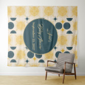 Tenture Boho Personnalisé Lune Soleil Étoiles Bleu Jaune (En situation (horizontale))