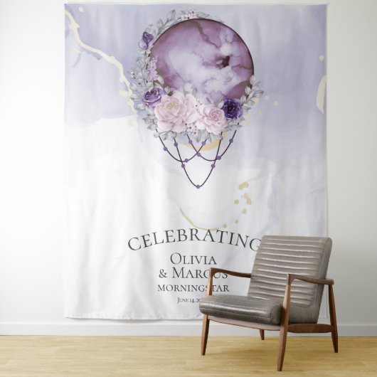 Tenture BOHO Pleine lune Améthyste Aquarelle Céleste (En situation)