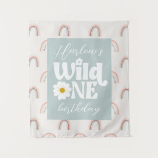 Tenture Boho Rainbow Daisy Wild One Girl'anniversaire prem