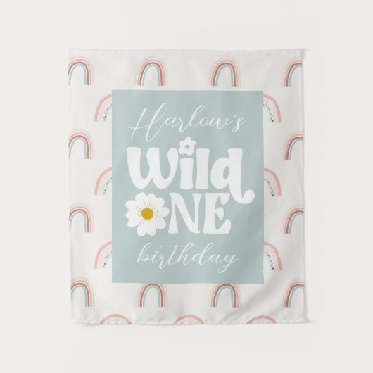 Tenture Boho Rainbow Daisy Wild One Premier Anniversaire d (Devant)