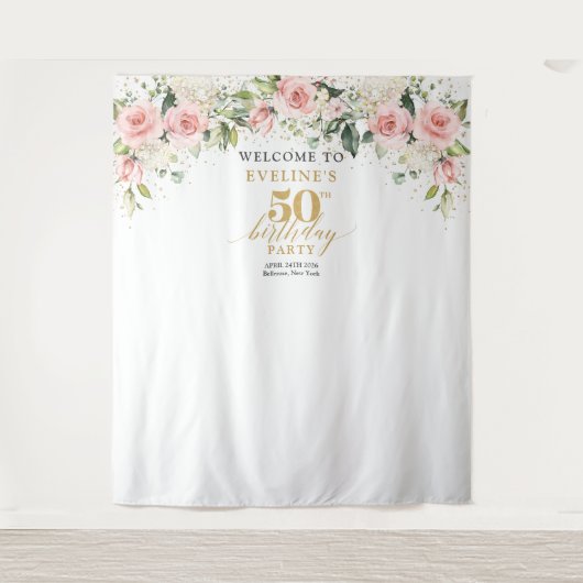 Tenture Boho rose rousse rose eucalyptus 50e anniversaire (Devant)