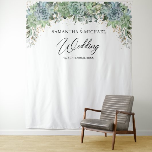 Tenture Boho succulent eucalyptus mariage cadre or (En situation)