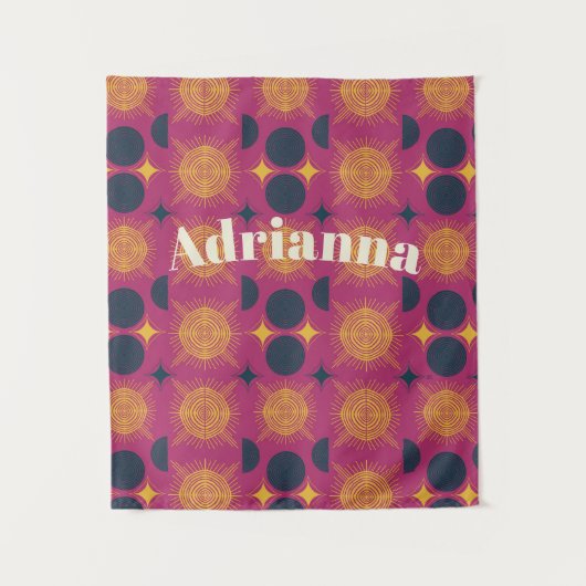 Tenture Boho Sun Moon Stars rose bleu jaune (Devant)