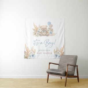 Tenture Boho Teddy Bear Boy Blue Baby shower Affiche de bi