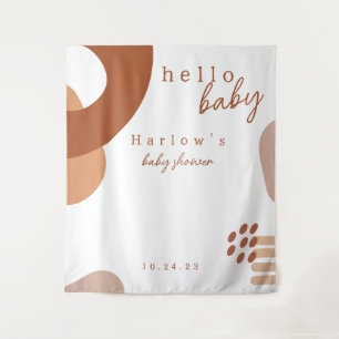 Tenture Boho Terracotta Abstrait Hello Baby shower Bannièr