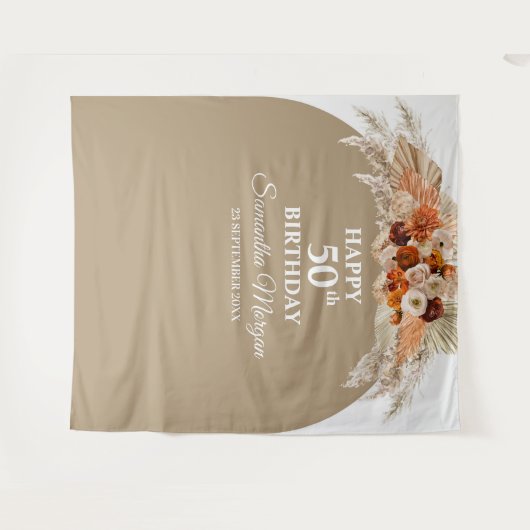 Tenture Boho tropical pampas herbe palme cadre d'anniversa (Devant (Horizontal))