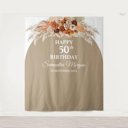Tenture Boho tropical pampas herbe palme cadre d'anniversa (Devant)
