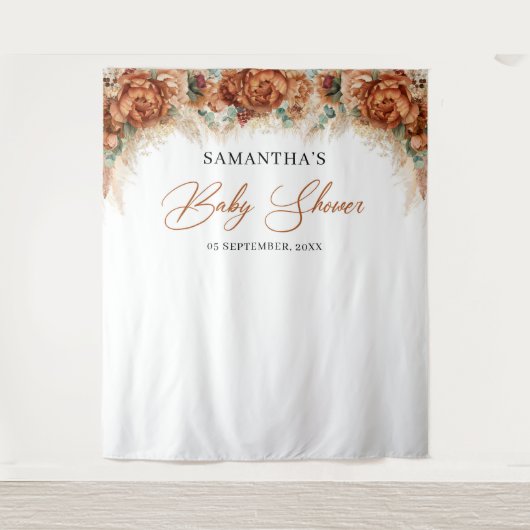 Tenture Boho tropical terre cuite pampas herbe baby shower (Devant)