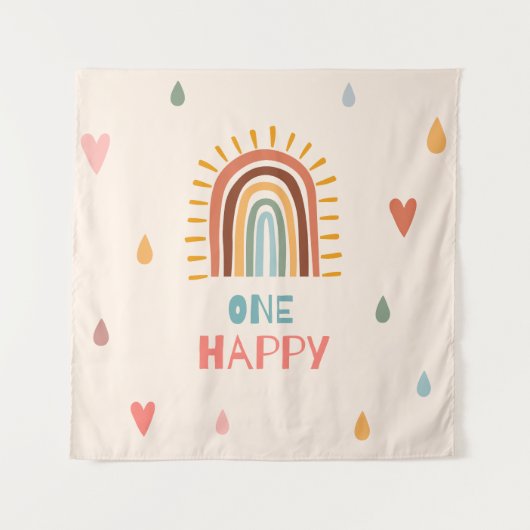 Tenture Boho Un premier anniversaire arc-en-ciel (Devant)