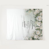 Tenture Boho White Roses mariage vert et or (Devant (Horizontal))