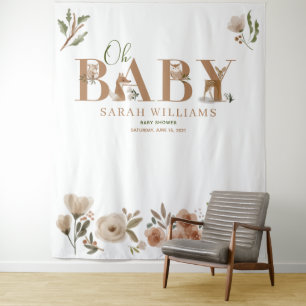 Tenture Boho Woodland Animaux Brown Oh Baby shower Photo