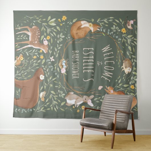 Tenture Bois Animaux Forêt Baby shower Affiche de bienvenu (En situation (horizontale))