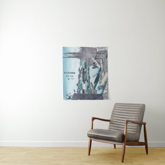 Tenture Bois de construction japonaise Ukiyo-e par Hokusai (En situation)