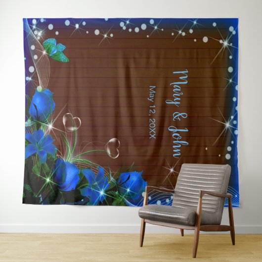 Tenture Bois foncé rustique Bleu Mariage Floral Arrière-pl (En situation (horizontale))