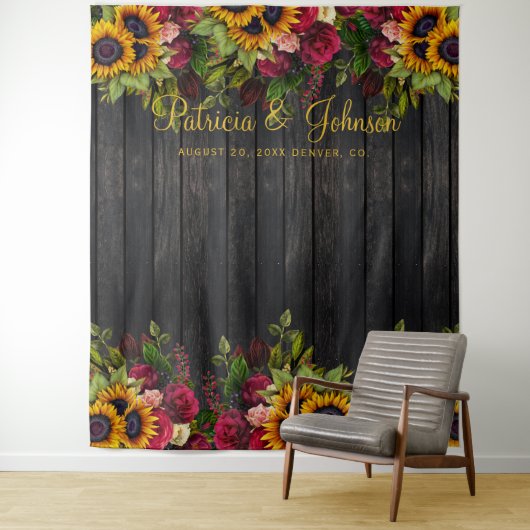 Tenture Bois rustique floral mariage photo fond (En situation)