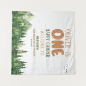 Tenture Bois vert rustique Joyeux Camper Premier Anniversa (Devant (Horizontal))