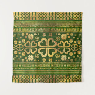 Tenture Bois vert Shamrock à quatre feuilles et or