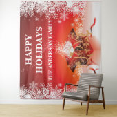 Tenture Boîte cadeau surprise flocons de neige rouges blan (En situation)