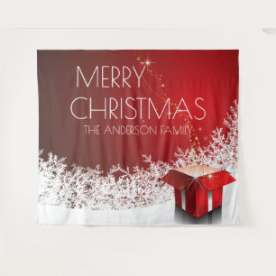 Tenture boîte de Noël surprise Flammes de neige rouge blan