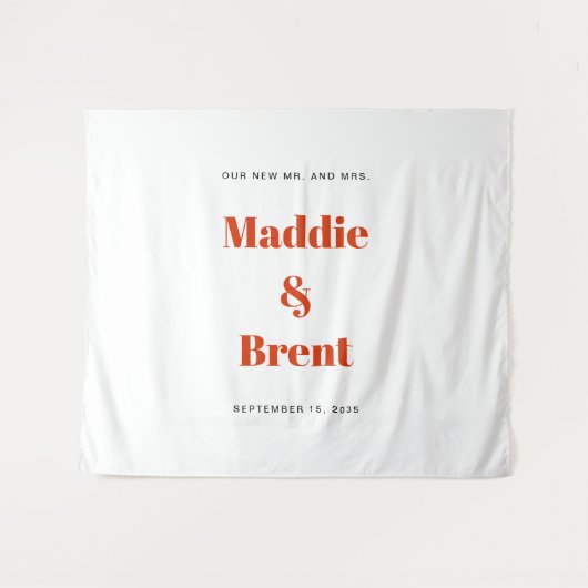 Tenture Bold Modern Orange Typography Wedding Backdrop (Devant (Horizontal))