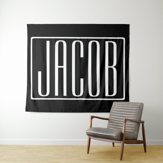 Tenture Bold & Modern Your name or Word | White On Black (En situation (horizontale))