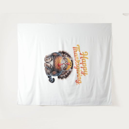 Tenture Bon thanksgiving Chat Turquie Fête Automne Classiq (Devant (Horizontal))