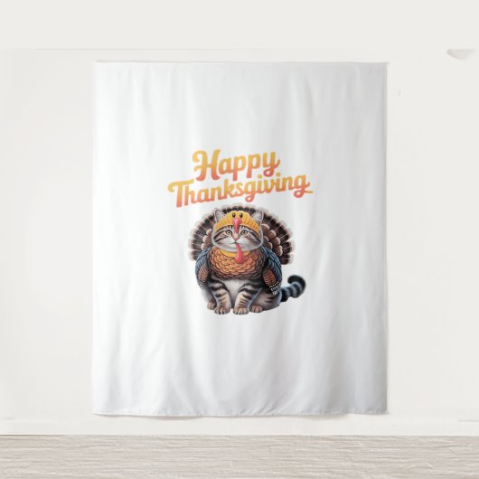 Tenture Bon thanksgiving Chat Turquie Fête Automne Classiq (Devant)