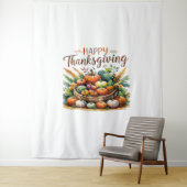 Tenture Bon thanksgiving - Panier de récolte avec Citrouil (En situation)