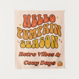 Tenture Bonjour la saison des citrouilles Groovy Rétro aut