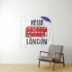 Tenture Bonjour signe en lettres de main de Londres avec