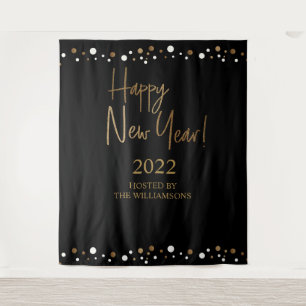 Tenture Bonne année 2022 Script Or Noir Personnalisé