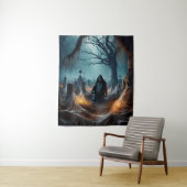 Tenture Bonne Halloween Grim Reaper dans un cimetière (En situation)