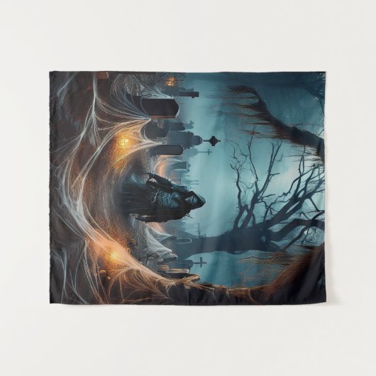 Tenture Bonne Halloween Grim Reaper dans un cimetière (Devant (Horizontal))