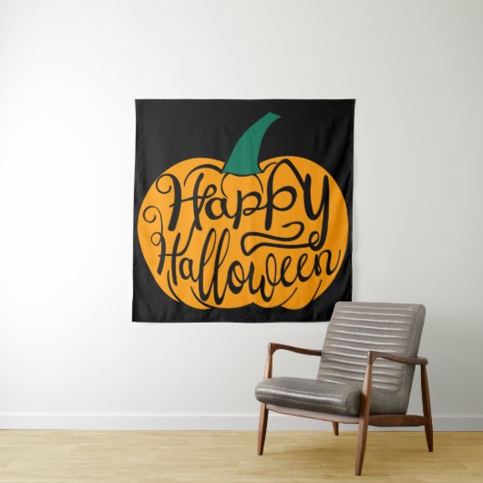 Tenture Bonne lettre Halloween sur citrouille sculpté (En situation)