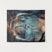 Tenture Bonne maman d'Halloween dans un cimetière (Devant (Horizontal))