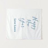 Tenture Bonne nouvelle année ajouter nom amour bleu simple (Devant (Horizontal))